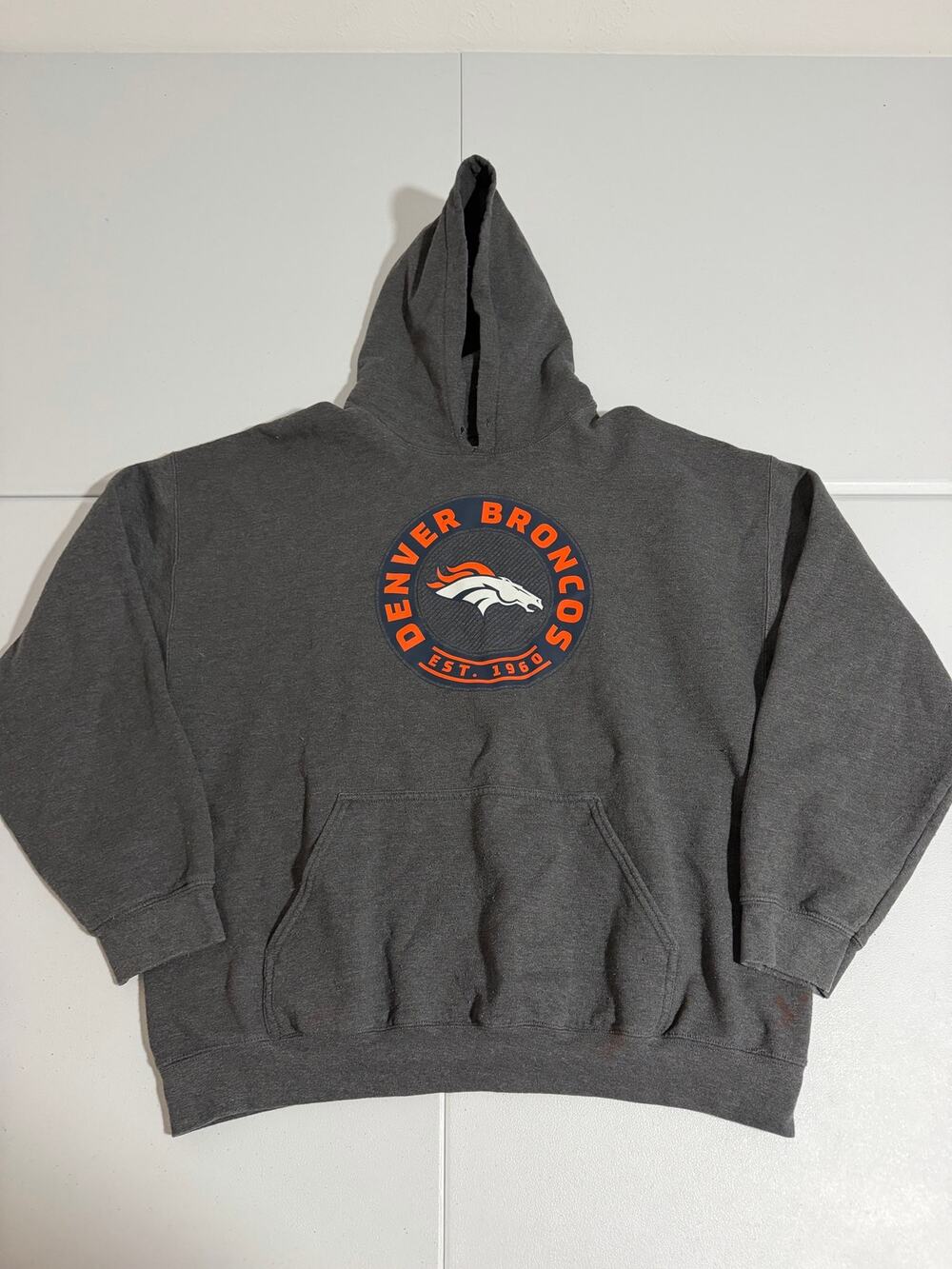 Denver Broncos NFL Team Apparel Hoodie Sweatshirt Gray XL Pullover Est 1960